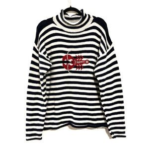 Mexicali Blues Sweater L Alpaca Wool Womens Striped Nautical Crab Embroider Peru